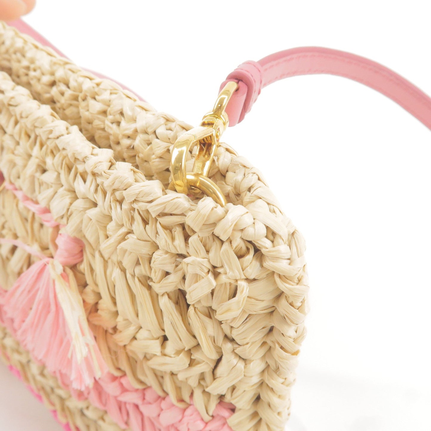 Prada Raffia Tricot Leather Shoulder Bag Beige Pink 1BF071