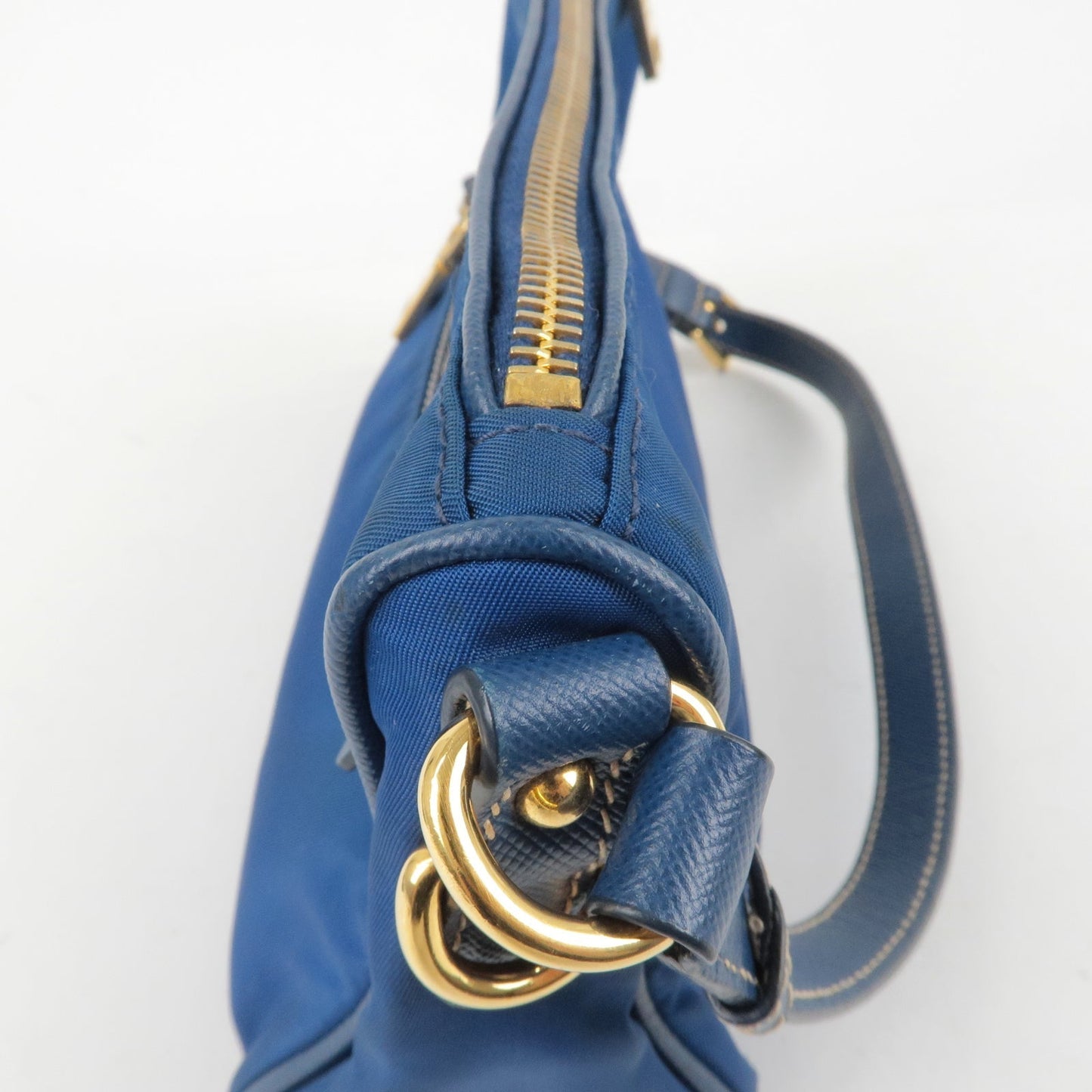 Prada Logo Nylon Leather Hand Bag Pouch Purse Blue BN1834