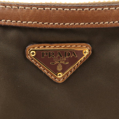 Prada Logo Nylon Leather Shoulder Bag Brown Khaki BT0505