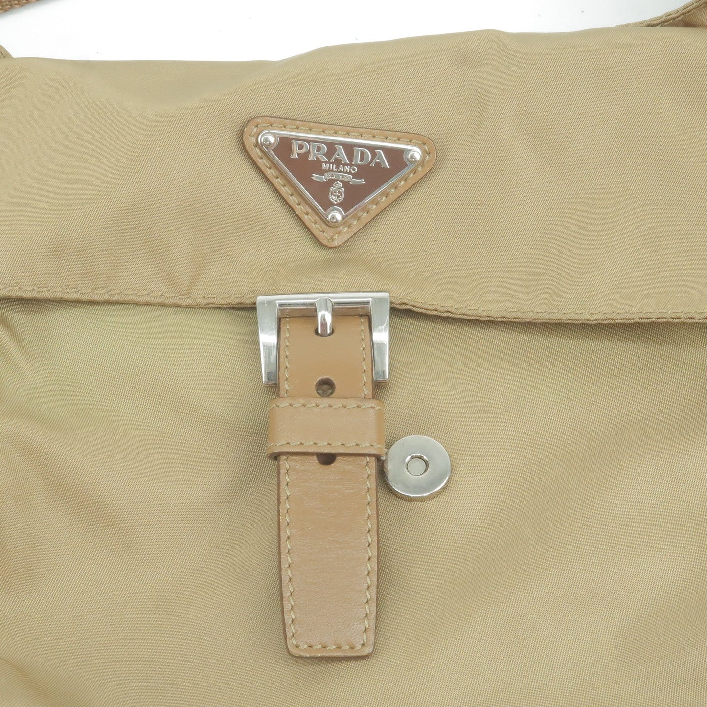 Prada Logo Nylon Leather Shoulder Bag Purse Beige BT0521