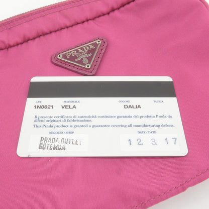 Prada Logo Nylon Leather Pouch Cosmetic Bag Pink 1N0021