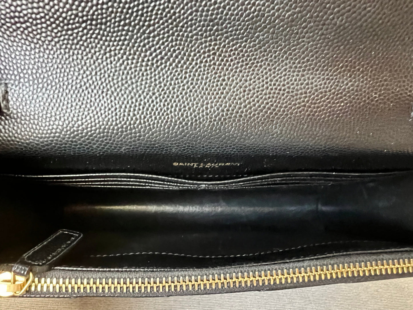 Yves Saint Laurent (YSL) Black Cassandra Envelope Chain Wallet