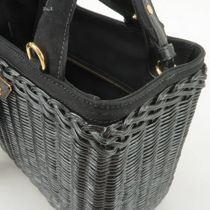 Prada Wicker Canvas 2Way Basket Bag Hand Bag Black 1BG835