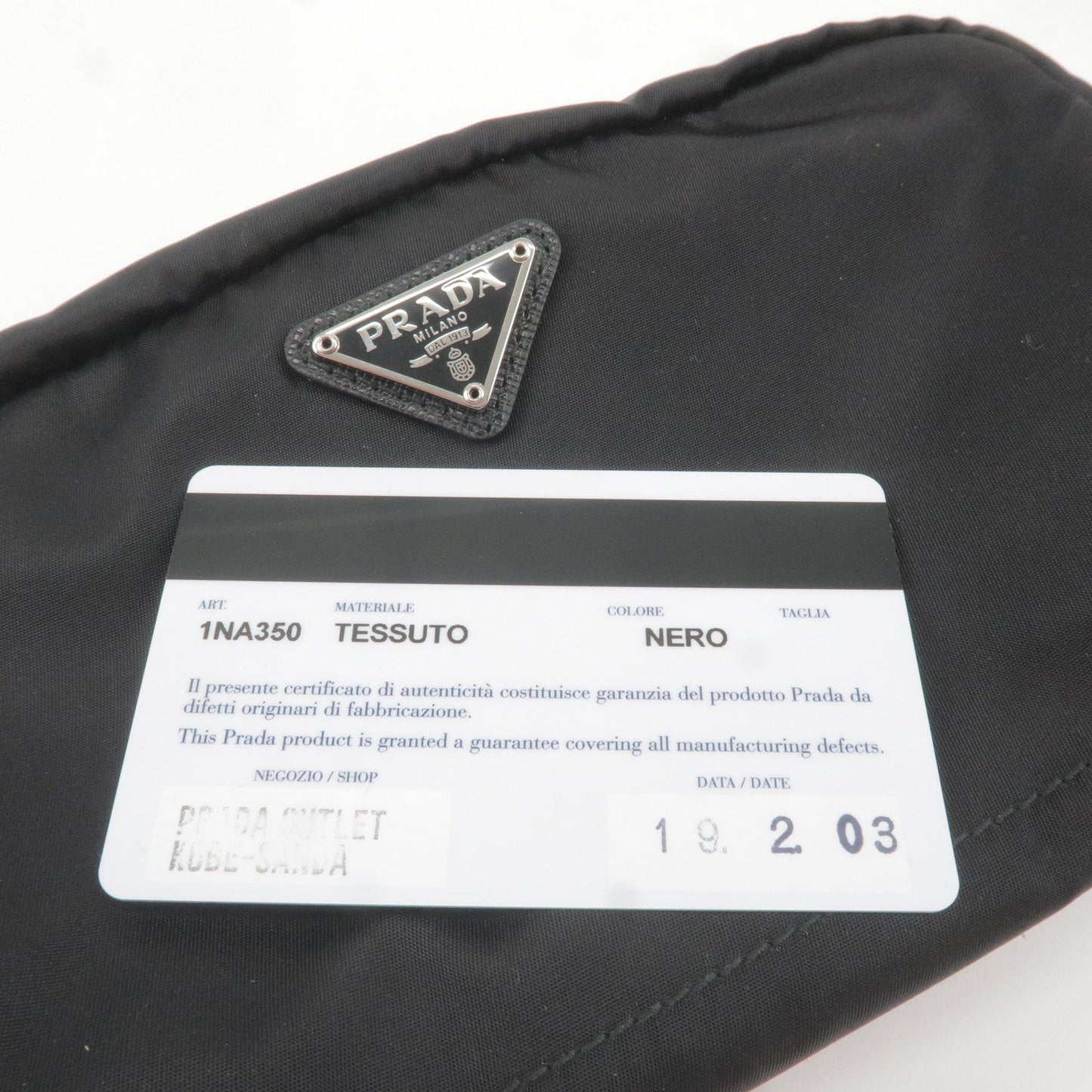 Prada Logo Nylon Leather Pouch Clutch Bag NERO Black 1NA350