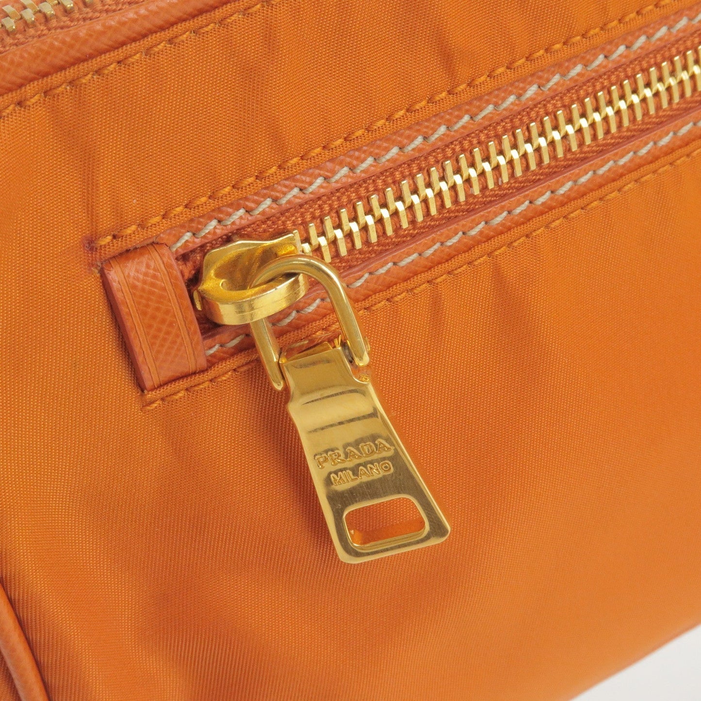 Prada Logo Nylon Leather Shoulder Bag Pouch Orange BN1833