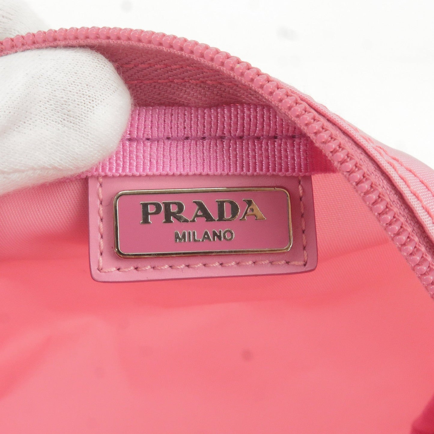 Prada Logo Nylon Leather Pouch Clutch Bag Pink MV340