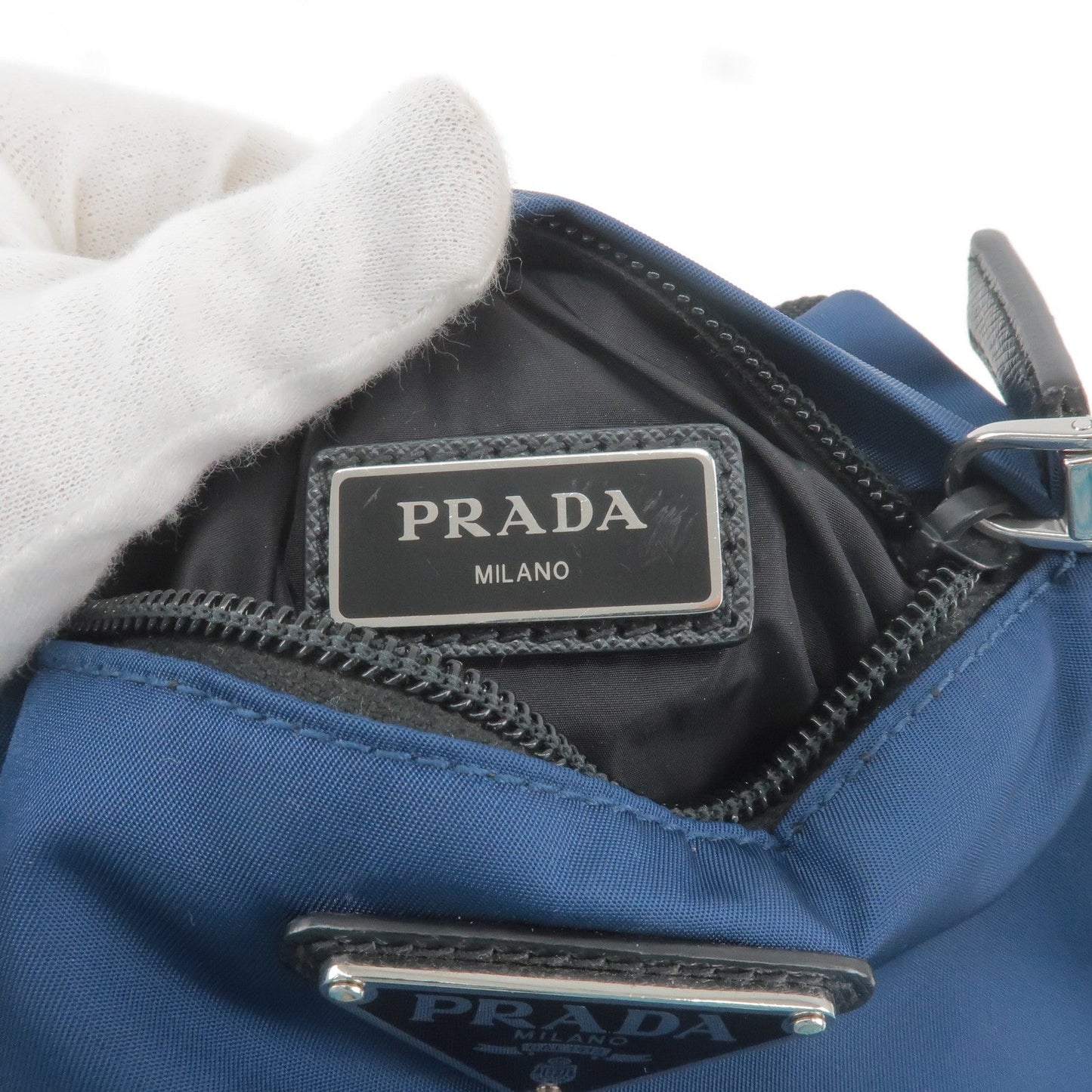 Prada Nylon Leather Shoulder Bag Purse Blue Black