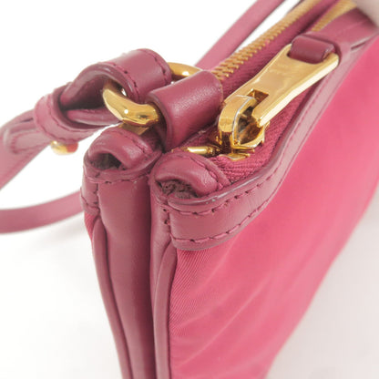 Prada Logo Nylon Leather Shoulder Bag Pink 1BH046