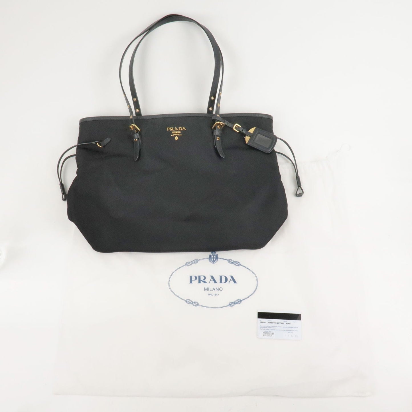 Prada Logo Nylon Leather Tote Bag Black Noir 1BG997