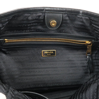 Prada Logo Nylon Leather Tote Bag Black Noir