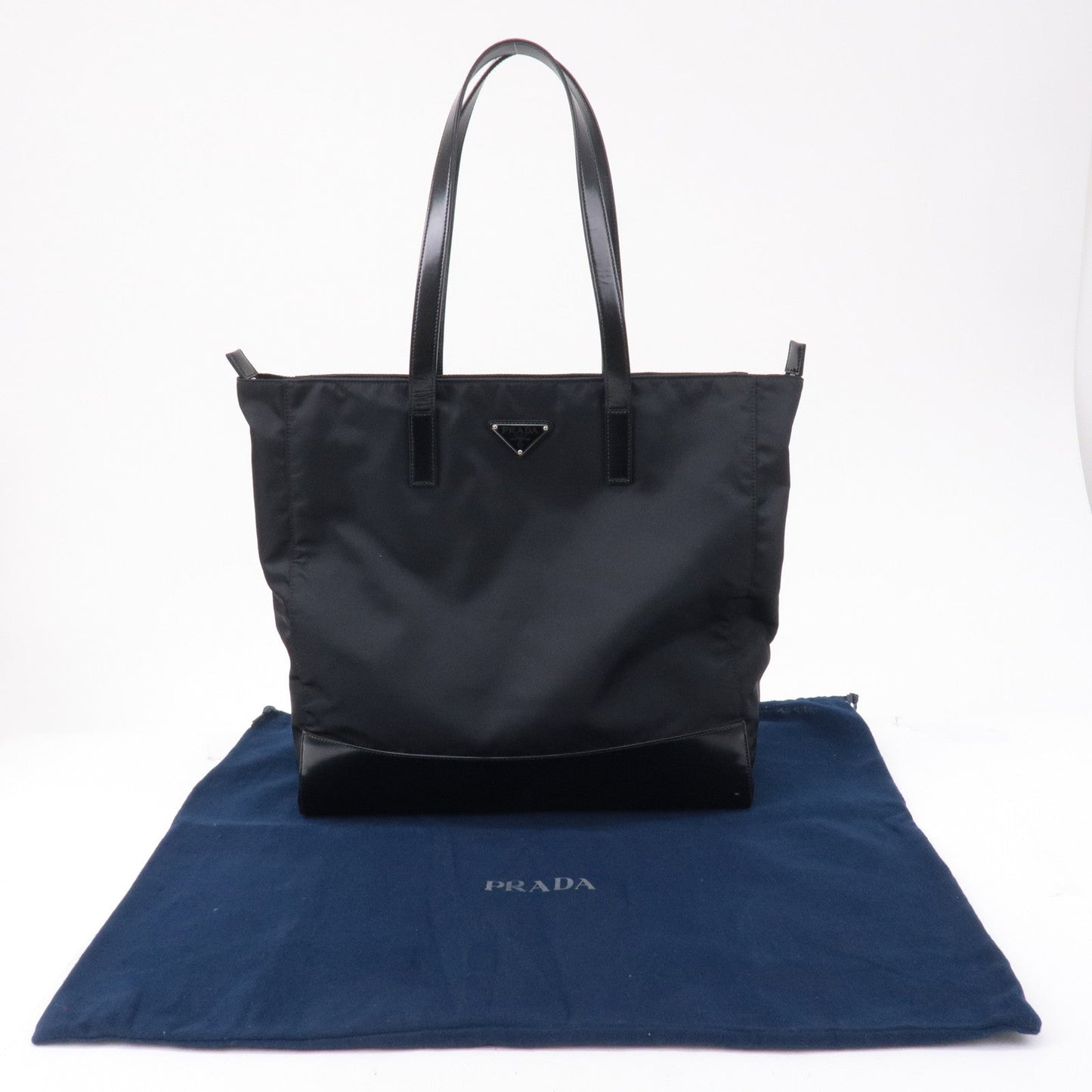 Prada Logo Nylon Leather Tote Bag Shoulder Bag Black