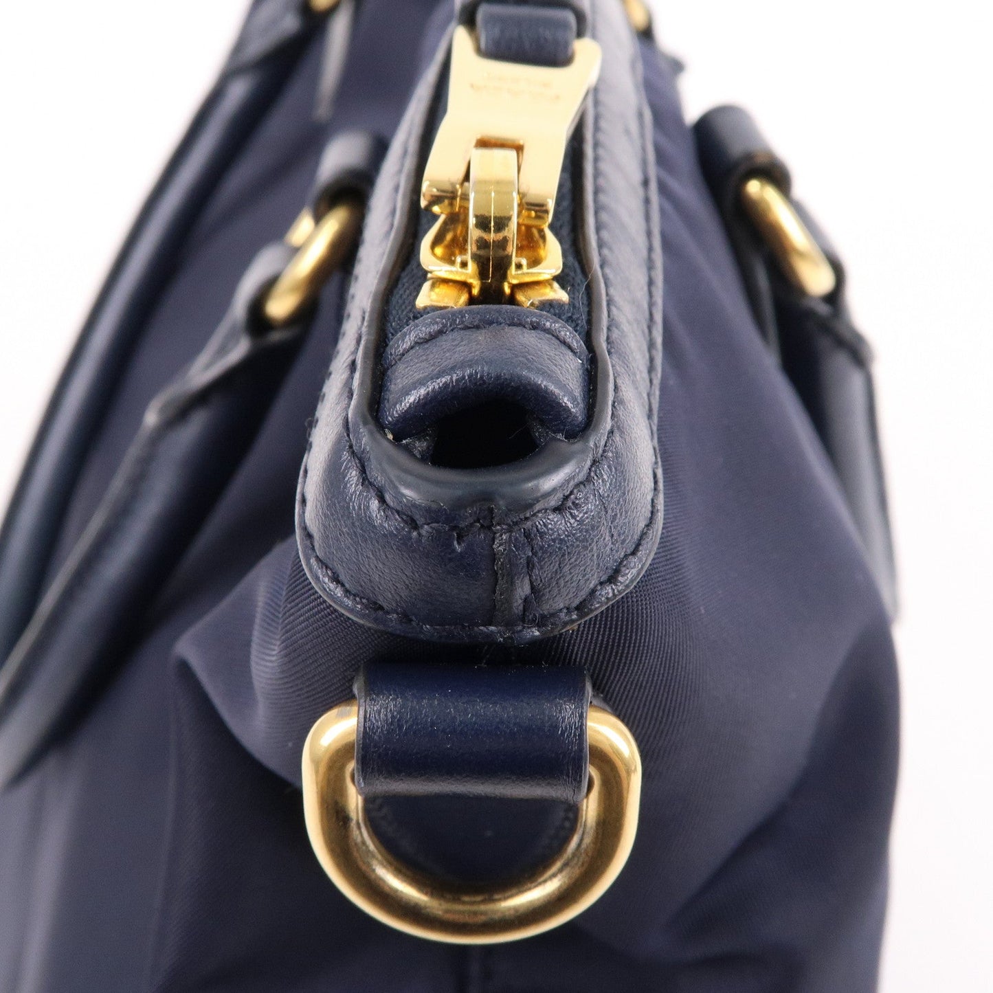 Prada Nylon Leaether Tote Bag Shoulder Bag Navy 1BC060