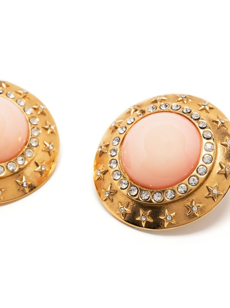 CHANEL Coral Cabochon Rhinestone Earrings