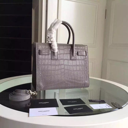 Yves Saint Laurent Baby Sac De Jour Croc Embossed Grey Bag