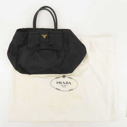 Prada Nylon Leather Ribbon Tote Bag NERO Black