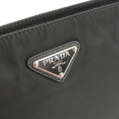 Prada Logo Nylon Leather Shoulder Bag Purse Black VA0251