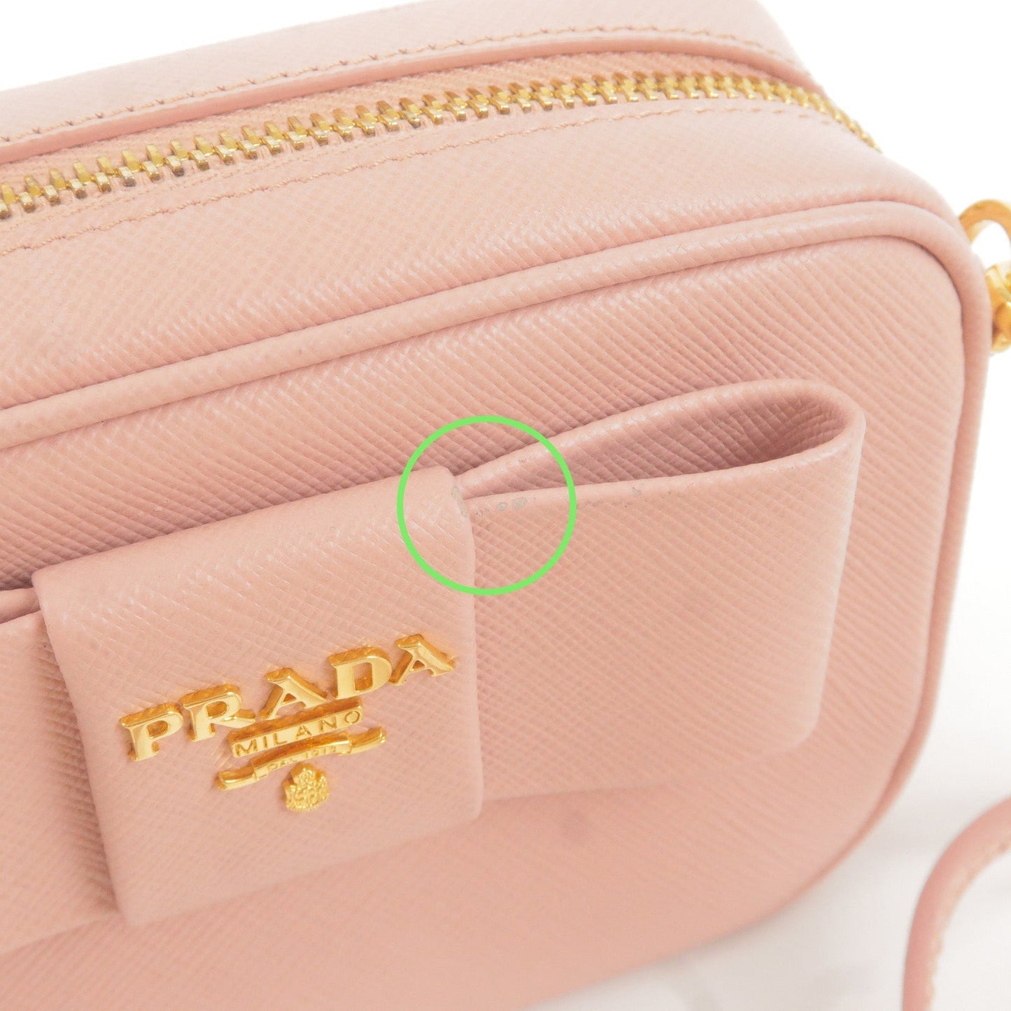 Prada Logo Ribbon Leather Shoulder Bag Mini Purse Pink 1NF674