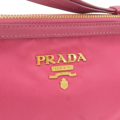 Prada Logo Nylon Leather Shoulder Bag Pink 1BH046