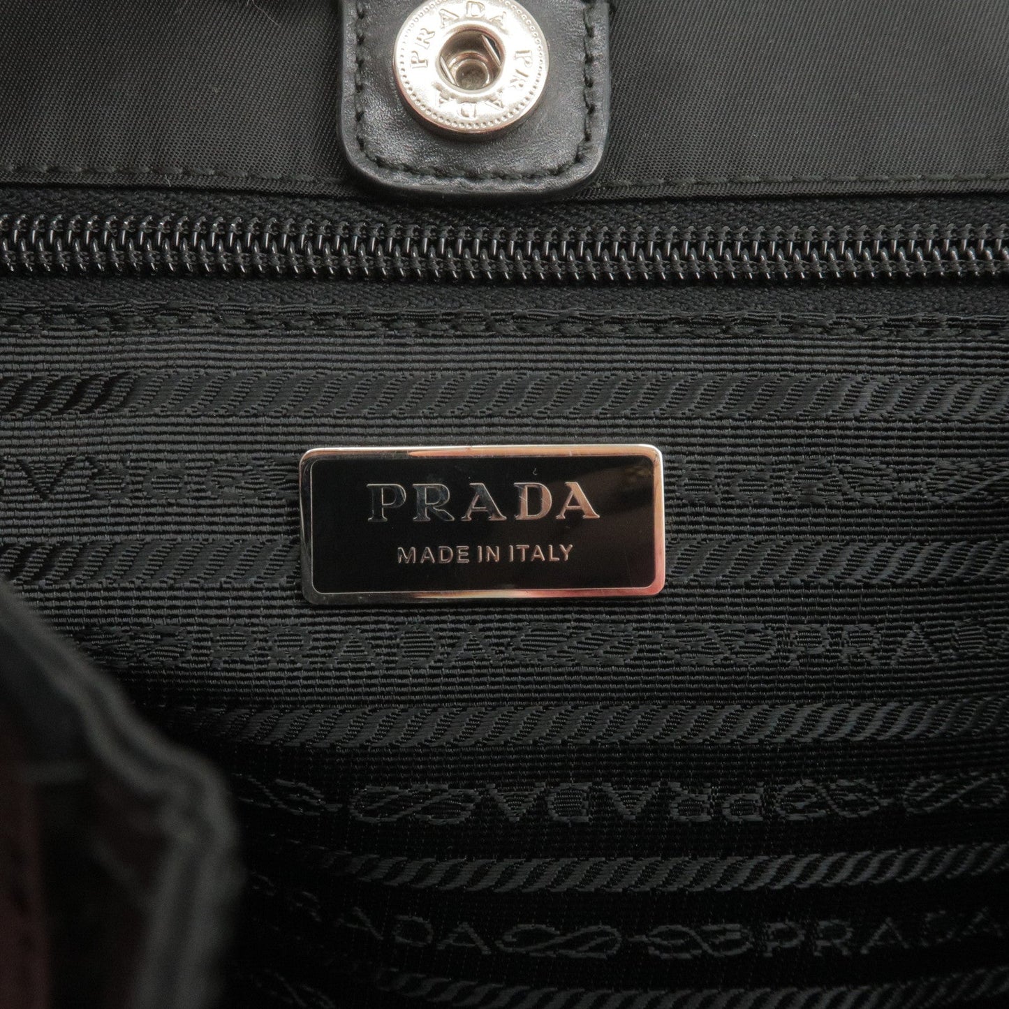 Prada Logo Nylon Leather Tote Bag Black BR4263