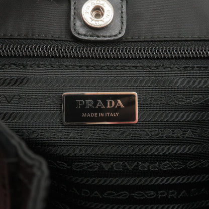 Prada Logo Nylon Leather Tote Bag Black BR4263