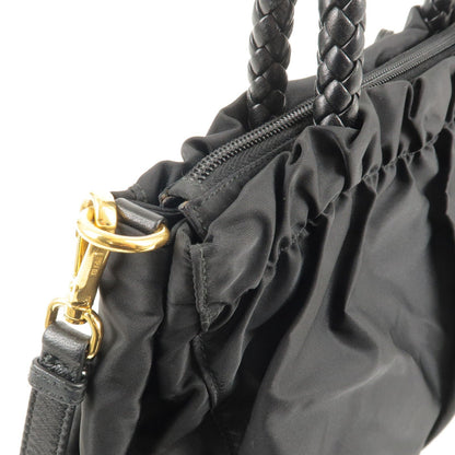 Prada Nylon Leather Ribbon 2Way Bag Shoulder Bag NERO Black