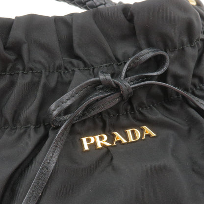 Prada Logo Nylon Leather Shoulder Bag Hand Bag Black BR4237