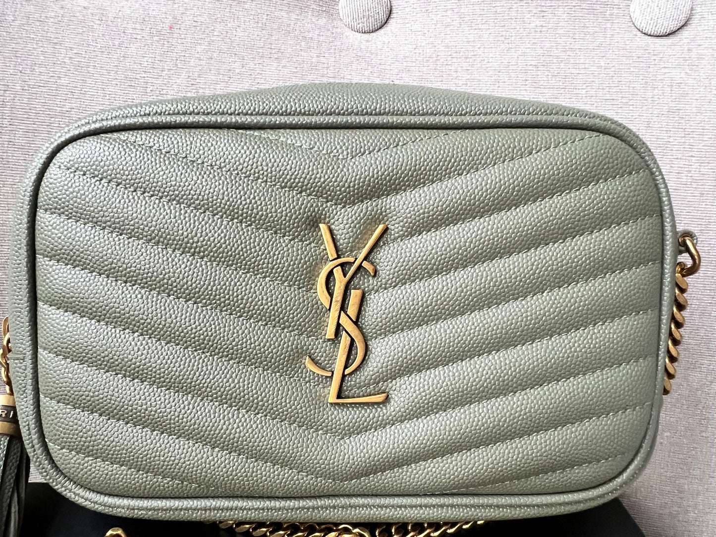 Yves Saint Laurent (YSL) Sage Green Mini Lou Camera Bag