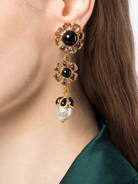 CHANEL Gripoix Floral Drop Earrings