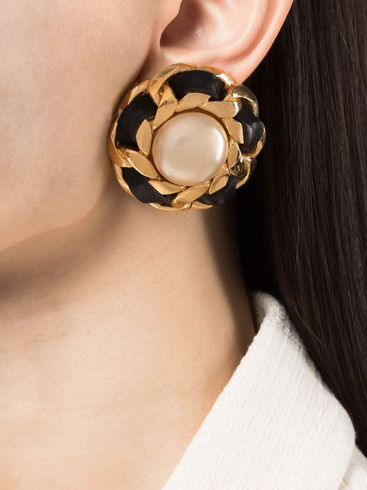 CHANEL 1970's Pearl Button Earrings