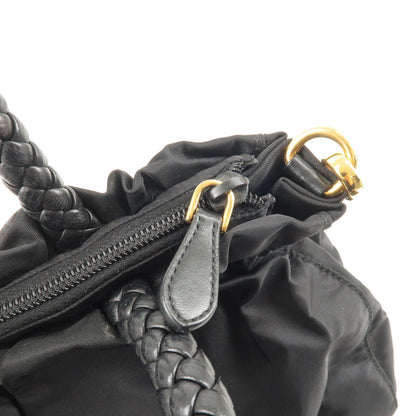 Prada Nylon Leather Ribbon 2Way Bag Shoulder Bag NERO Black