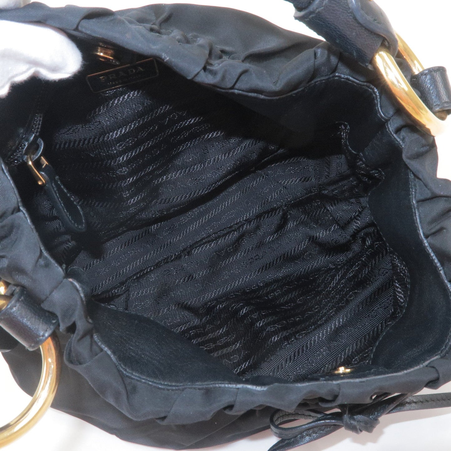 Prada Logo Nylon Leather Shoulder Bag Hand Bag Black BR4237