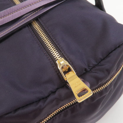 Prada Nylon Leather Boston Bag Shoulder Bag Purple BL0567