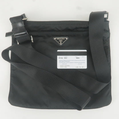 Prada Logo Nylon Leather Shoulder Bag NERO Black 1BC137