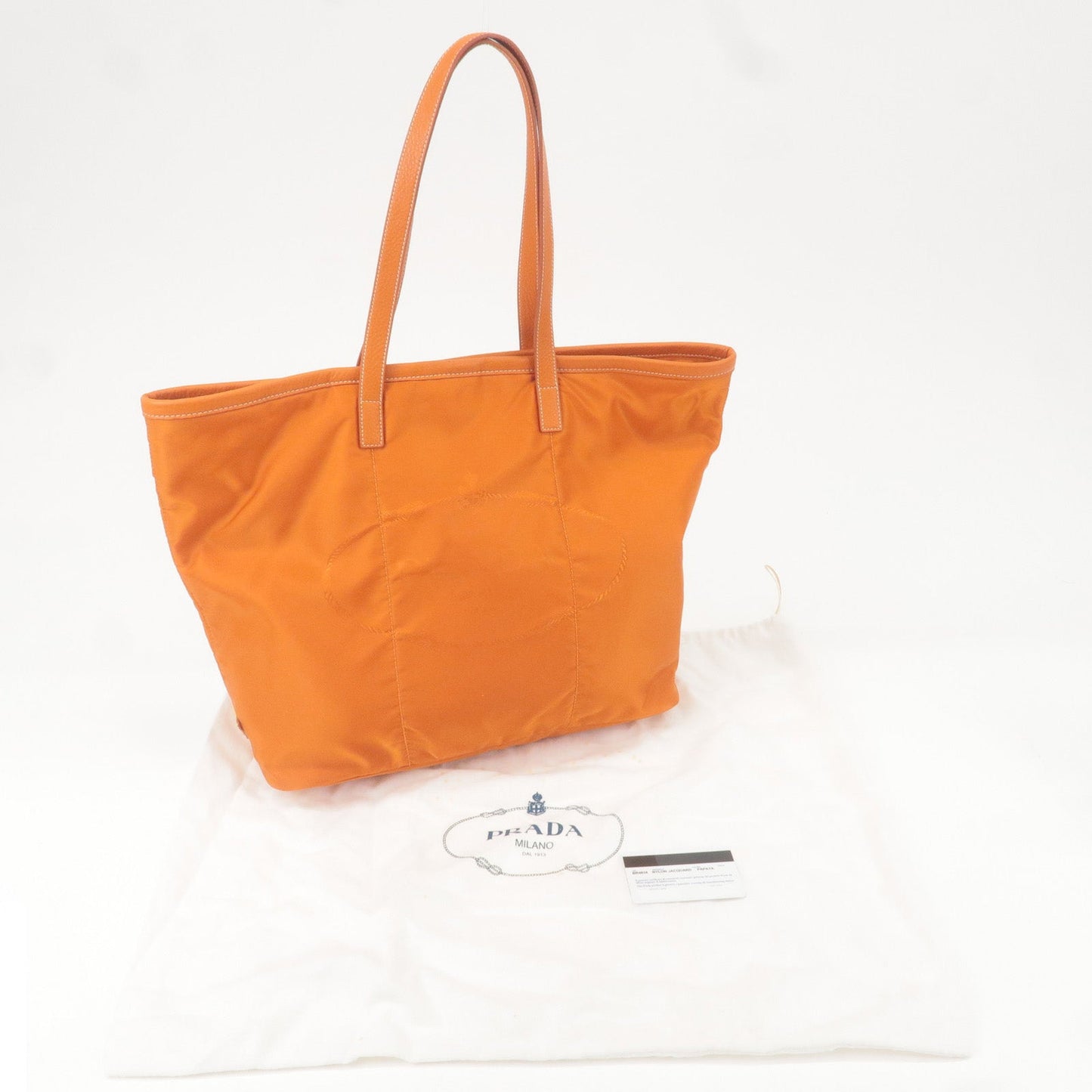 Prada Nylon Leather Tote Bag Shoulder Bag Orange BR4634