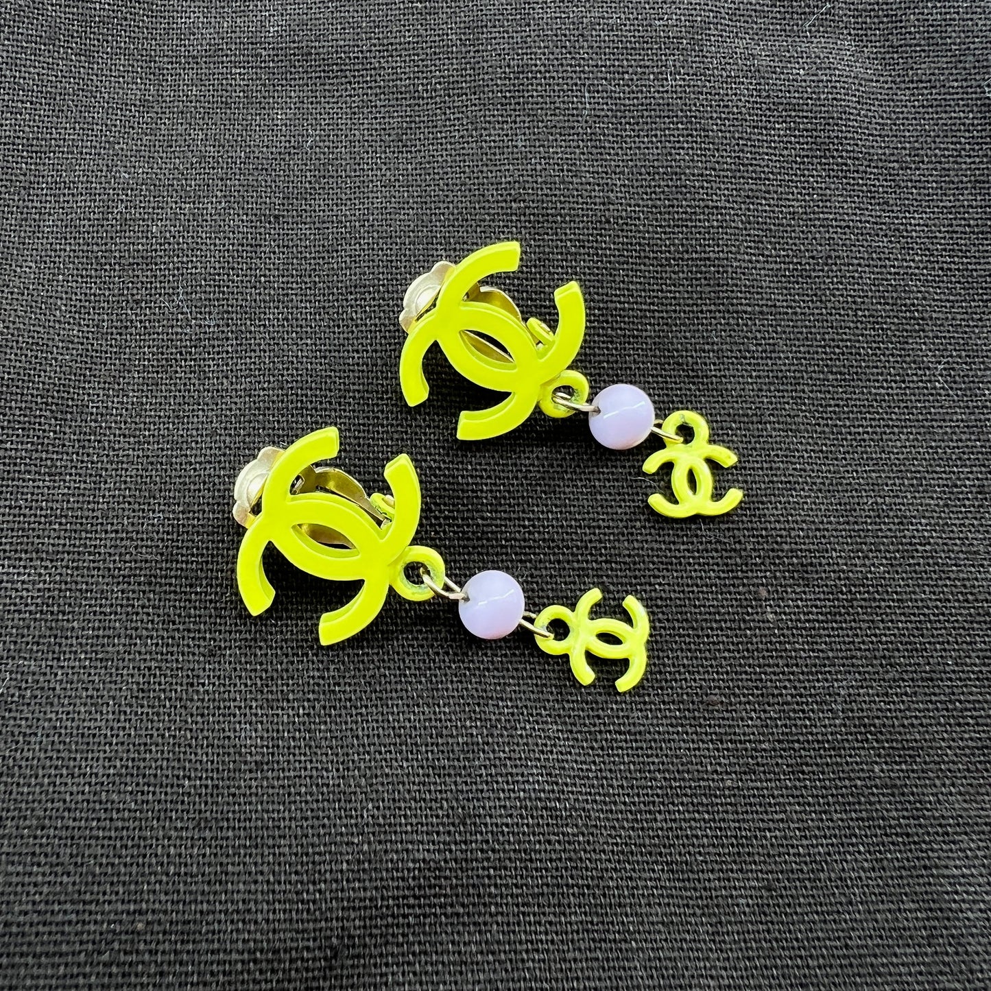 Chanel Yellow CC Logo Vintage Earrings