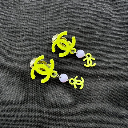 Chanel Yellow CC Logo Vintage Earrings