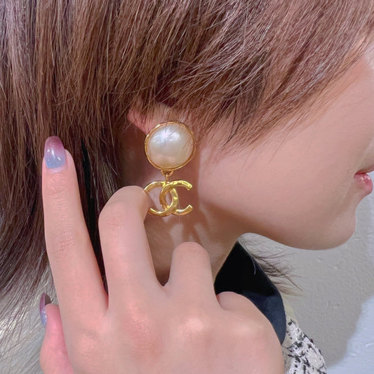 Chanel CC Logo Pearl Earrings