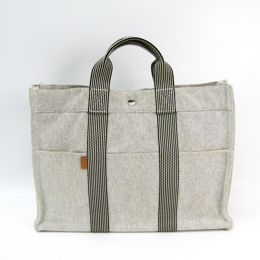 Hermes White/Black Canvas Fourre Tout MM Tote (SHA-35858)