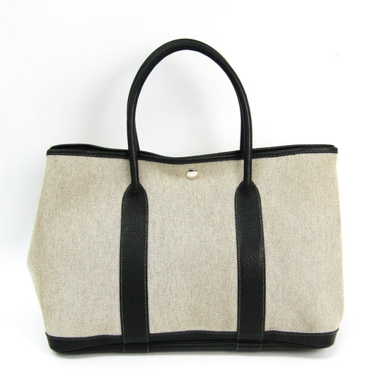 Hermes Natural/Black Canvas Garden Party 36 Tote (SHA11055)