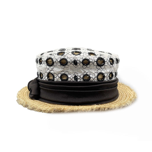 CHANEL - Woven Straw Ribbon CC Embroidered Spring Summer Boater Hat - Size M