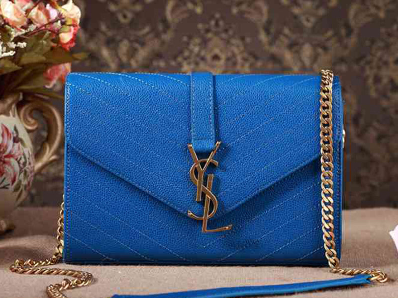 Yves Saint Laurent Small Monogramme Satchel Blue Grain Textured Matelasse Leather