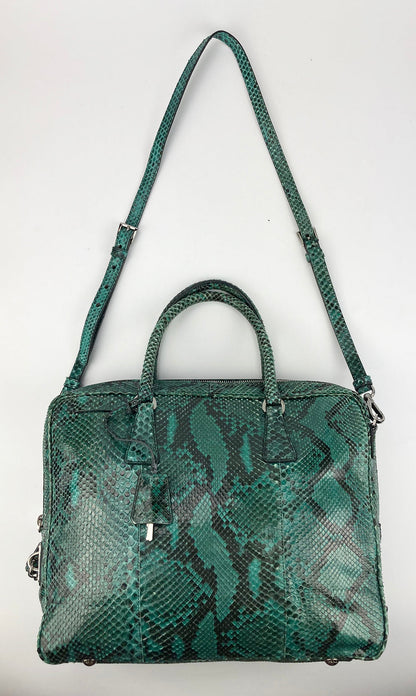 Prada Teal Snakeskin Python Top Handle Tote