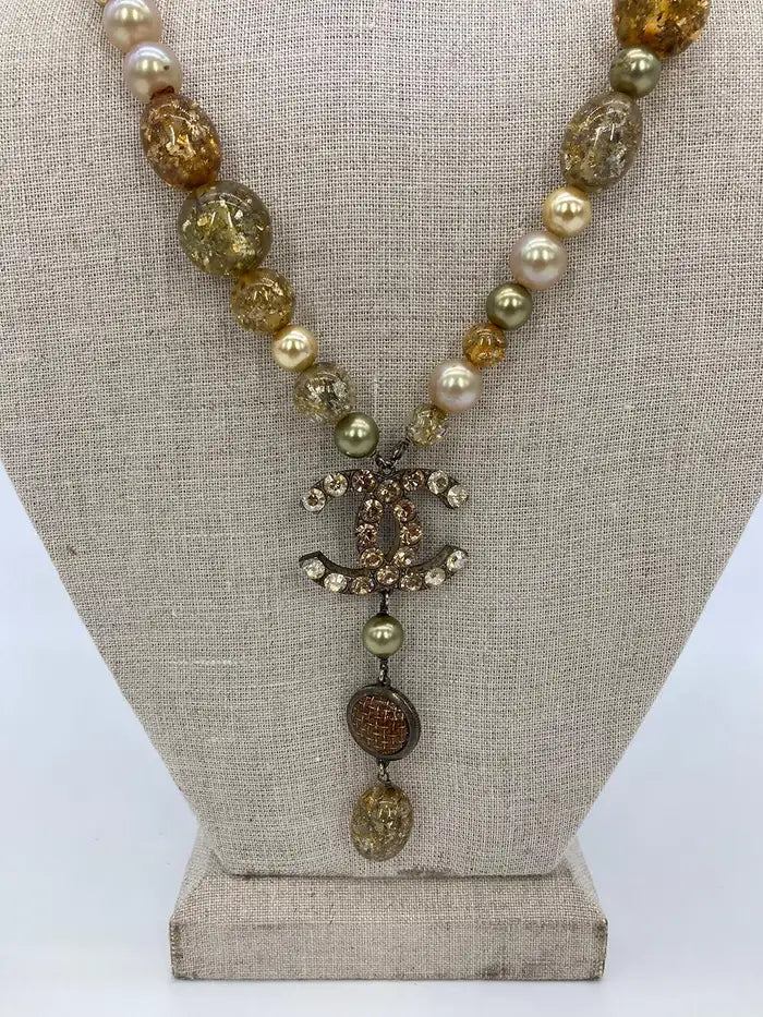 Chanel Vintage Rhinestone Beaded Pearl Necklace