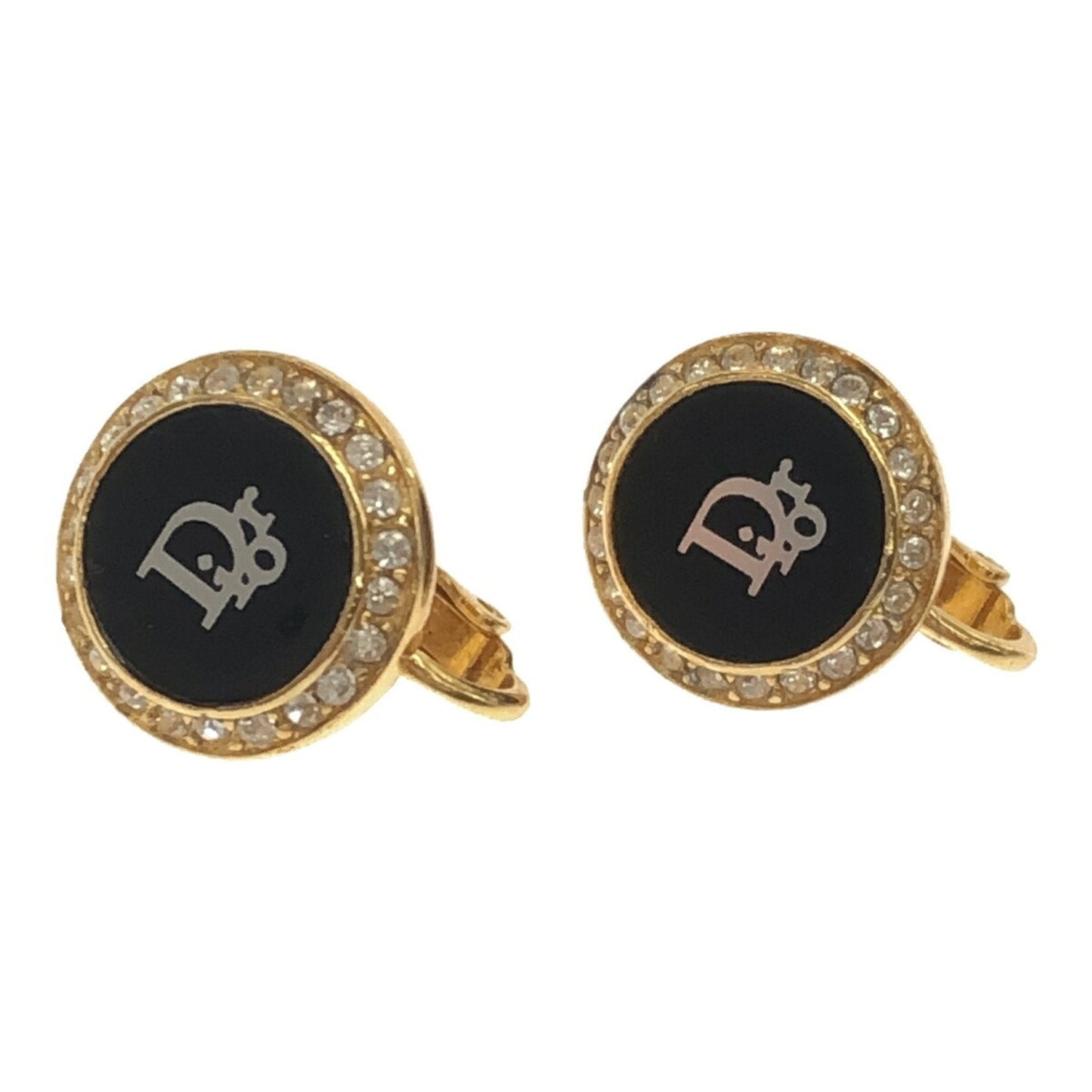 CHRISTIAN DIOR Logo Earrings Gold Stone Small Black Women's Accessories