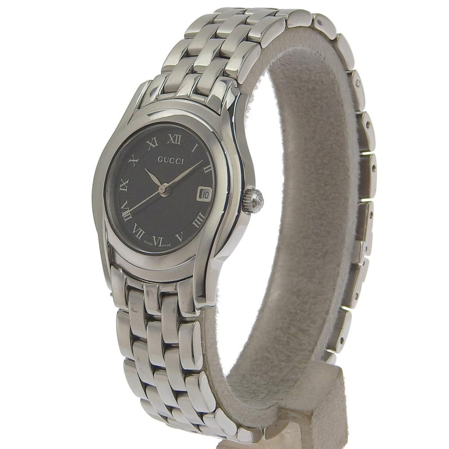 GUCCI Watch 5500L Stainless Steel Swiss Made Silver Quartz Analog Display Black Dial Ladies