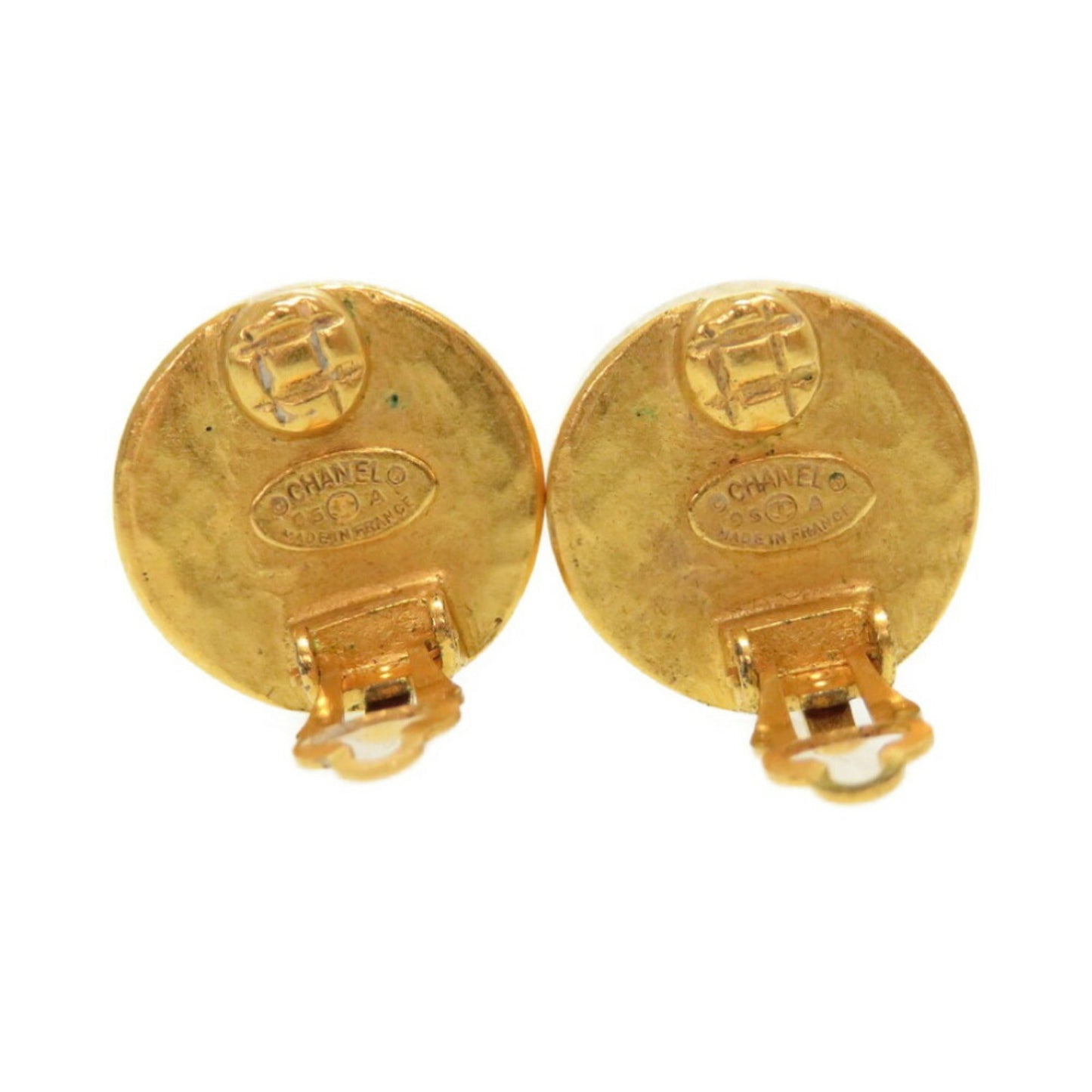 Chanel Vintage Shell Coco Mark 95A Gold Earrings Accessories