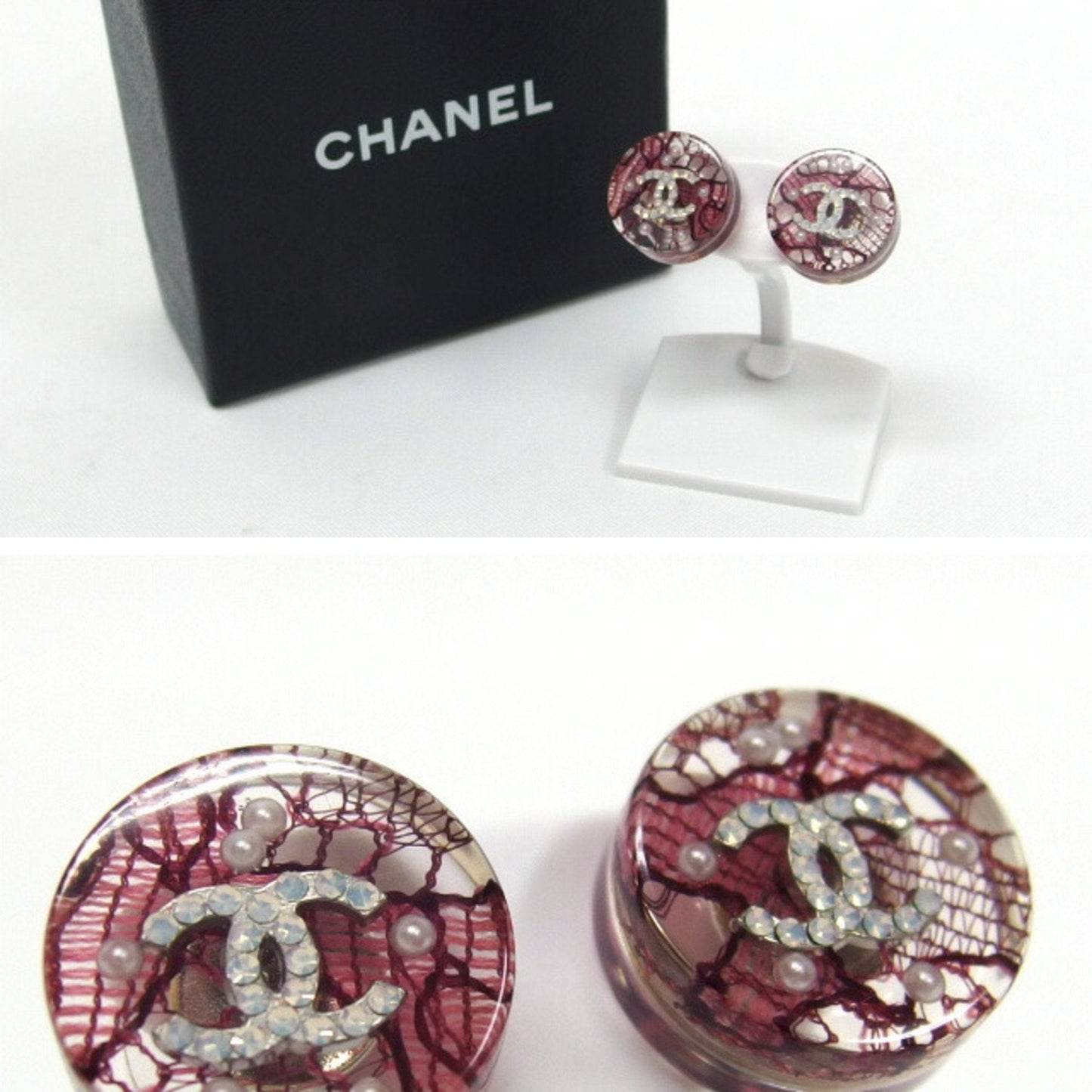 CHANEL earrings here mark circle pink clear