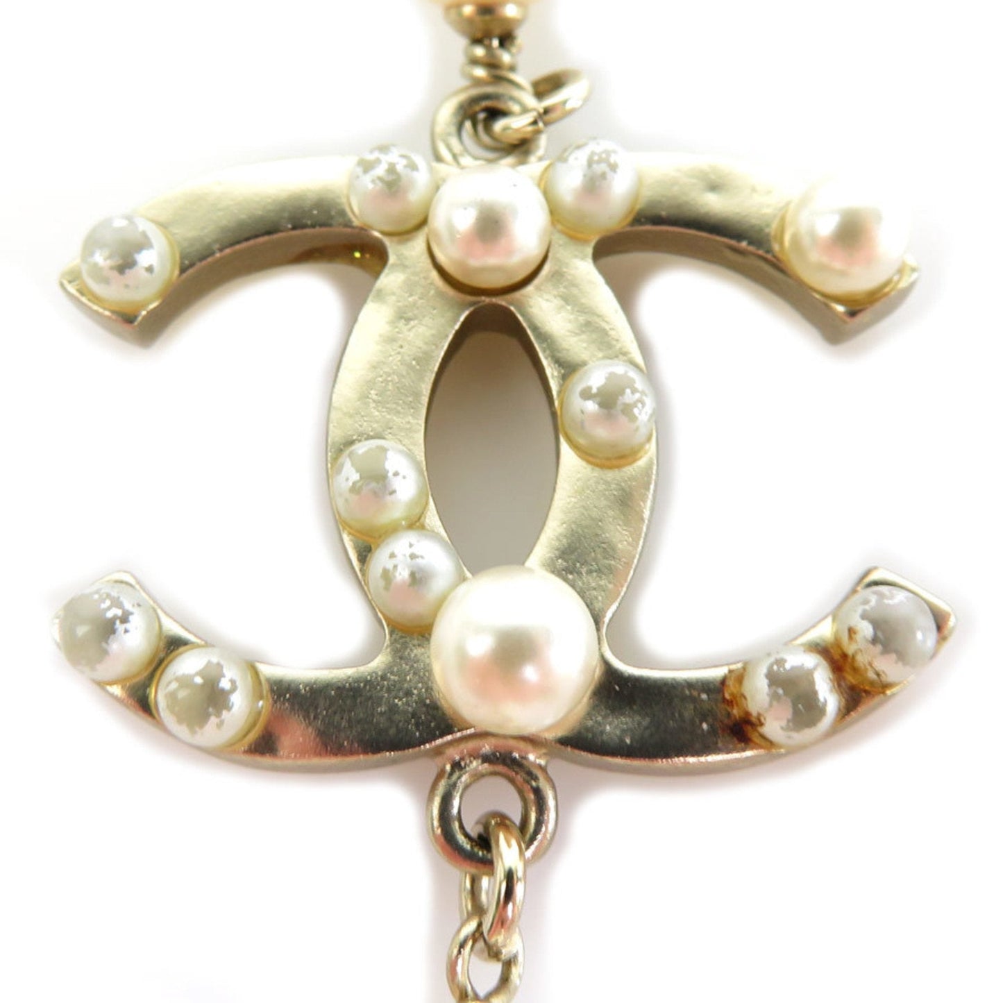 CHANEL Necklace Coco Mark Metal/Fake Pearl Gold/White Ladies