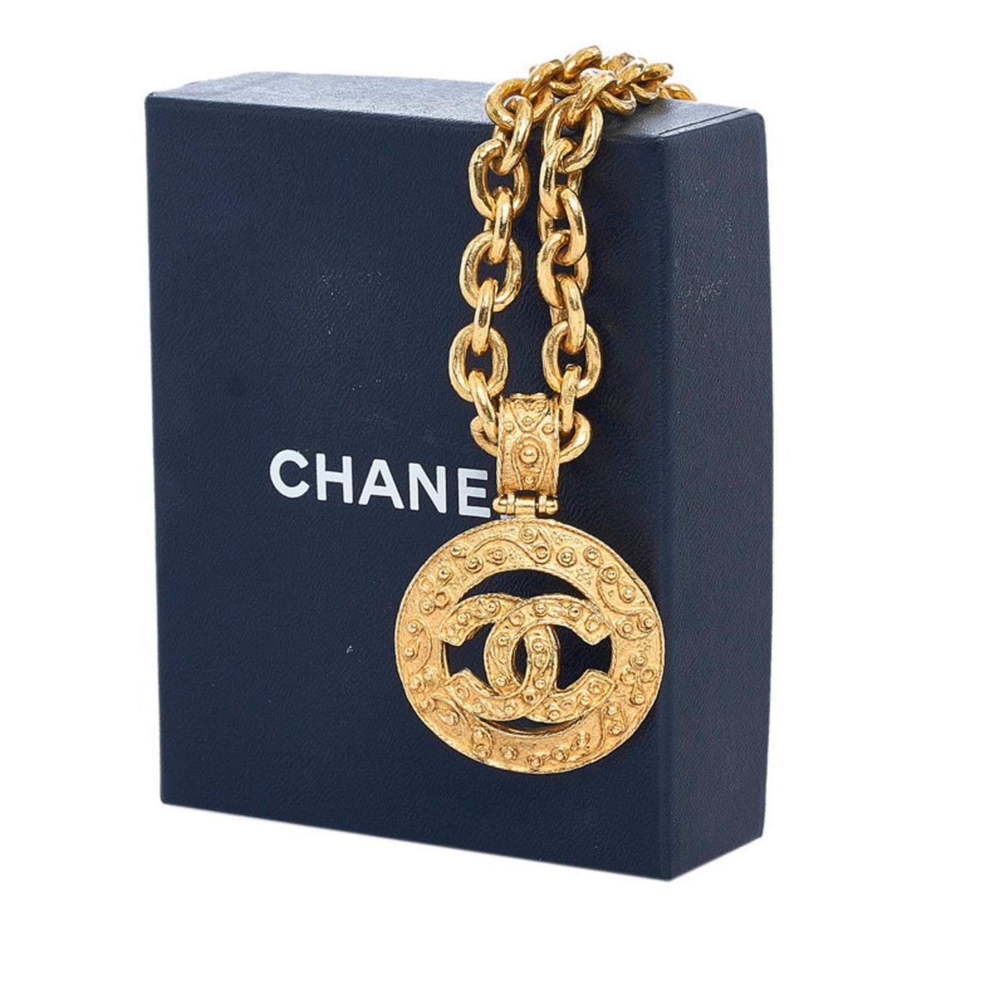 CHANEL coco mark round necklace gold plated ladies