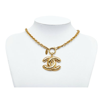 CHANEL matelasse coco mark necklace gold plated ladies